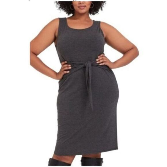 Torrid Charcoal Gray Sleeveless Jersey Tie Front Shift Dress - Picture 7 of 8